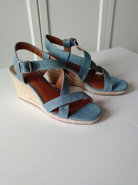 Lucky Brand Espadrille Wedge Sandals Light Blue Denim, 8M